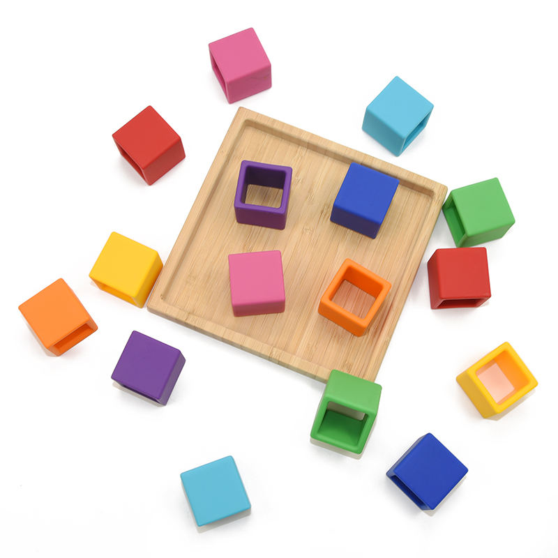 Biomom Silicone Building Blocks, 16pcs - Rainbow