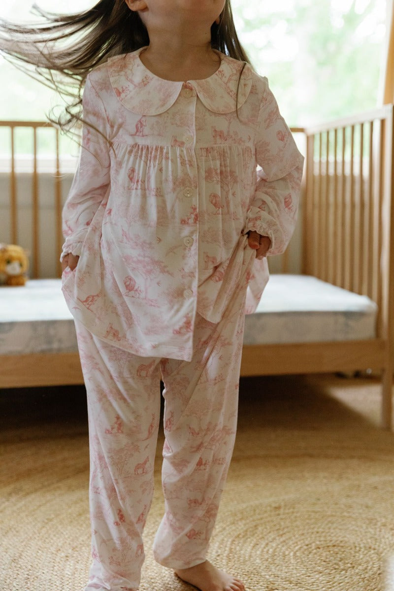 House of Holly Rounded Collar Long Sleeve PJ Set - Wild Toile Pink (3 Sizes)