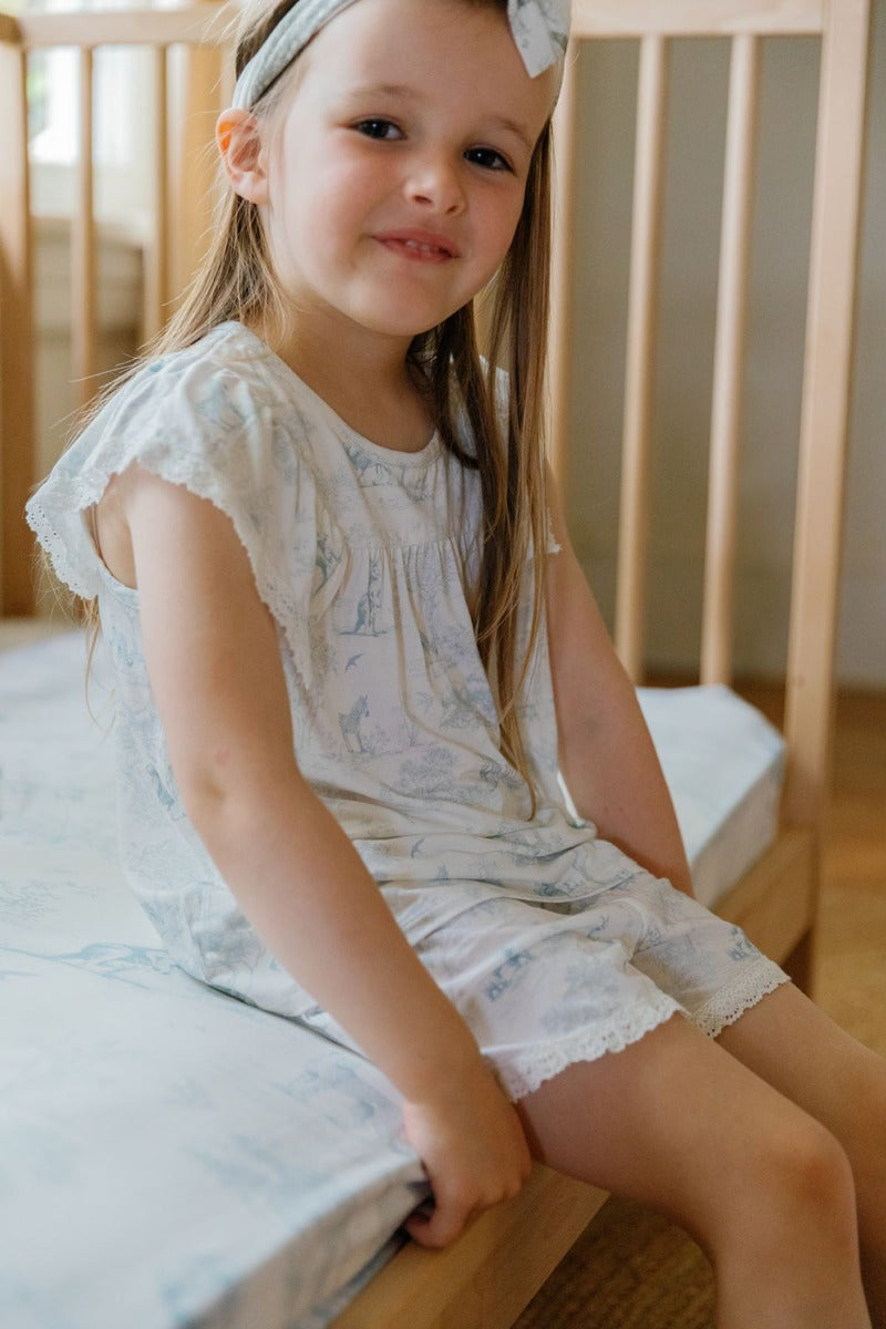 House of Holly Flutter T-Shirt and Shorts Broderie Set - Wild Toile Blue (2 Sizes)