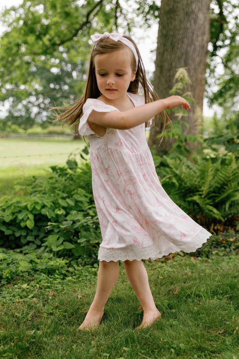 House of Holly Flutter Broderie Dress - Wild Toile Pink - 2-3Y