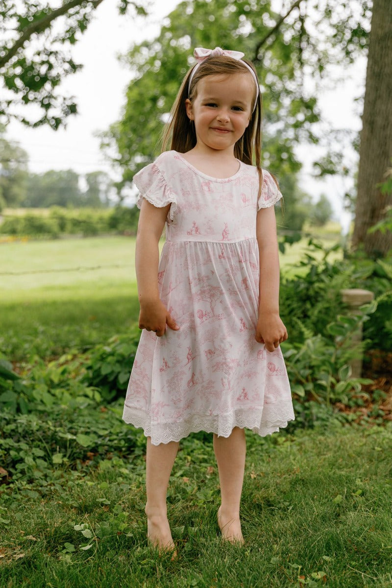 House of Holly Flutter Broderie Dress - Wild Toile Pink - 2-3Y