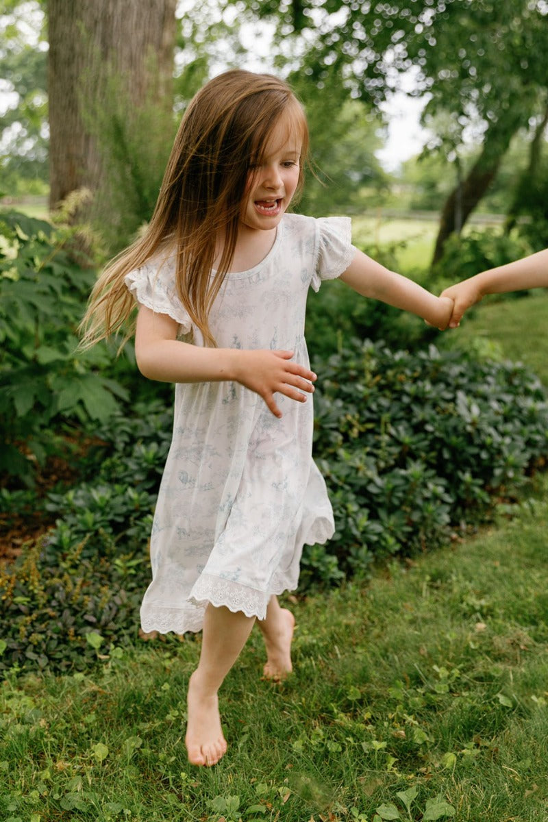 House of Holly Flutter Broderie Dress - Wild Toile Blue - 2-3Y