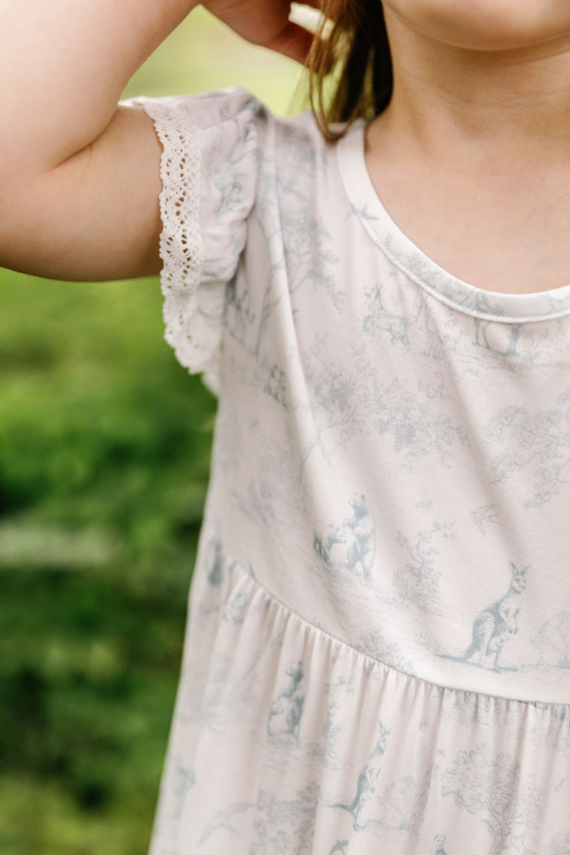 House of Holly Flutter Broderie Dress - Wild Toile Blue - 2-3Y