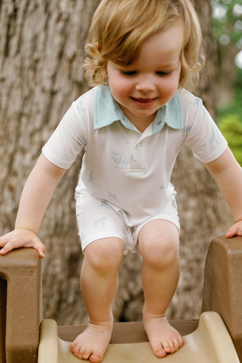 House of Holly Collared Shirt Romper - Wild Toile Blue (3 Sizes)