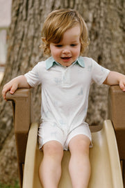 House of Holly Collared Shirt Romper - Wild Toile Blue (3 Sizes)