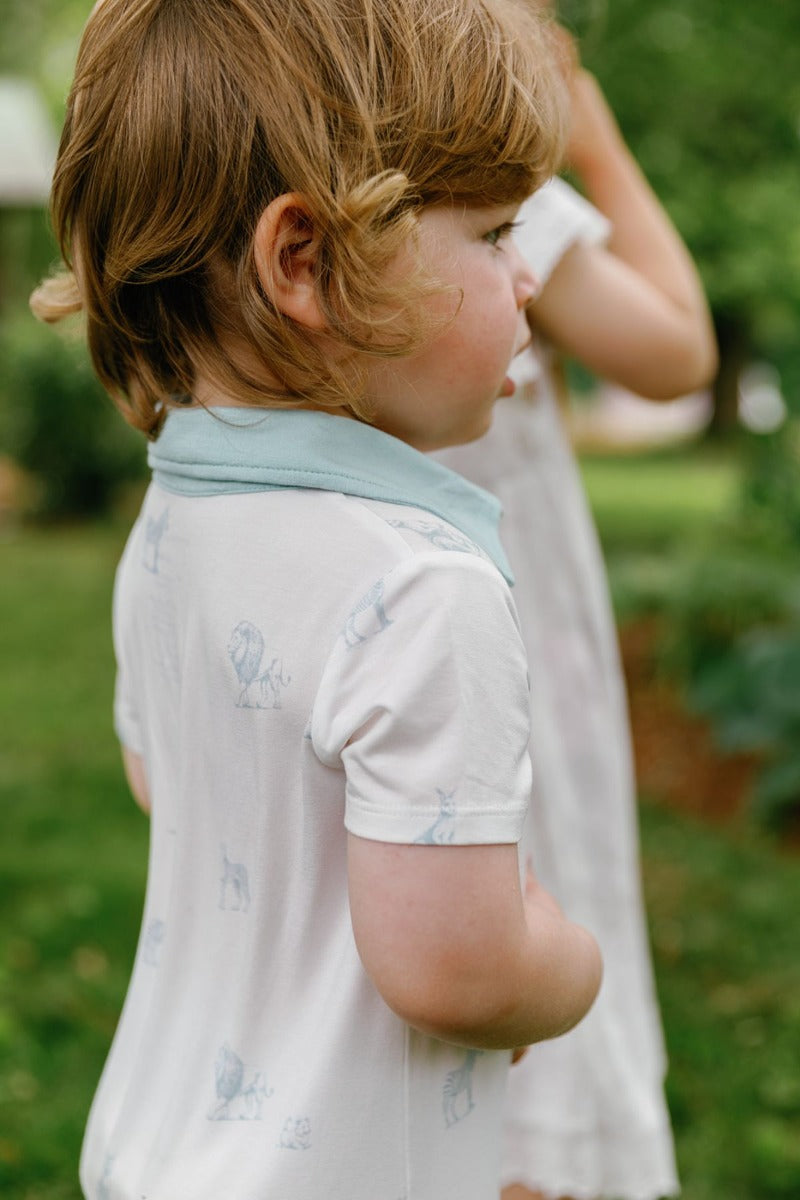 House of Holly Collared Shirt Romper - Wild Toile Blue (3 Sizes)