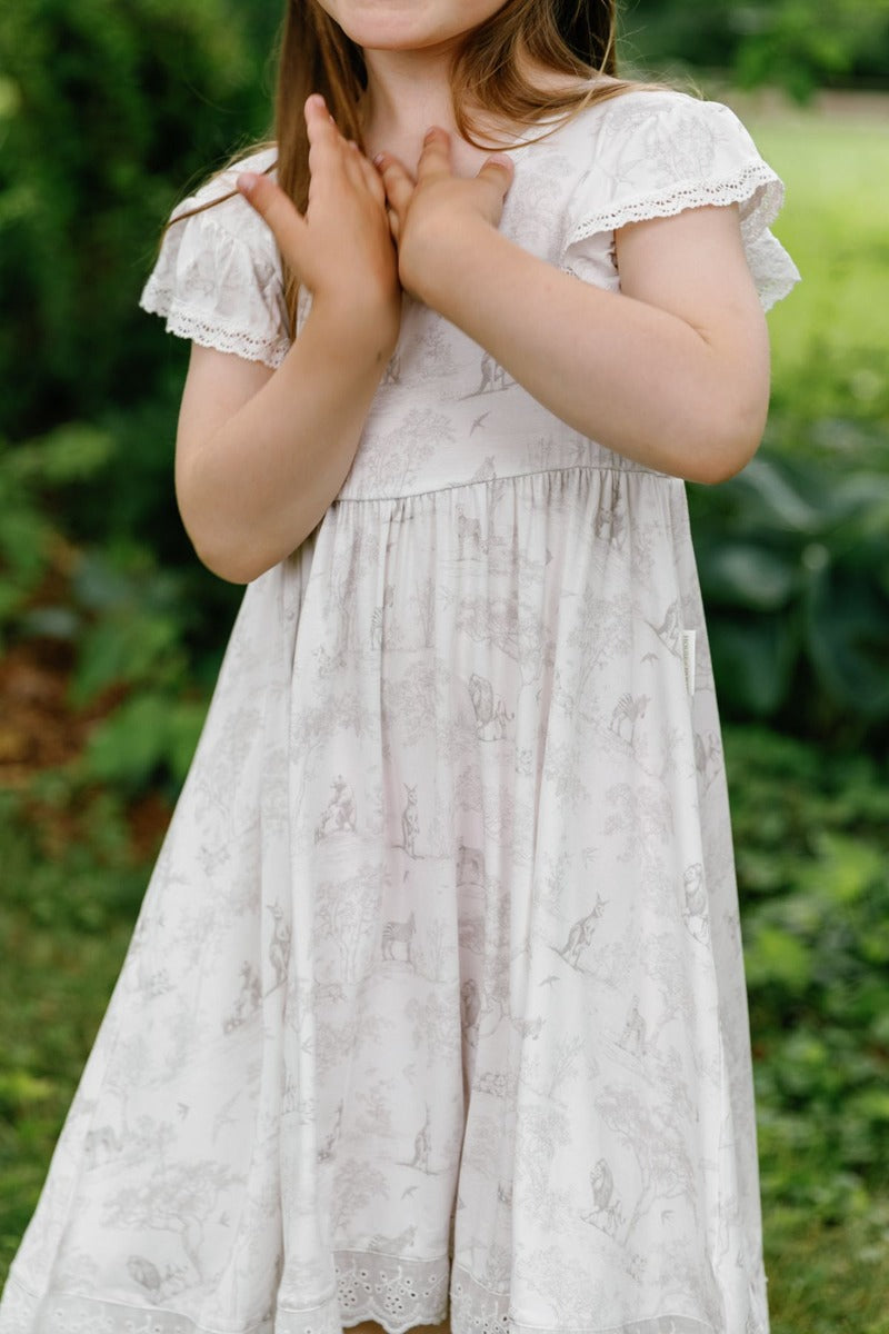 House of Holly Flutter Broderie Dress - Wild Toile Grey - 2-3Y