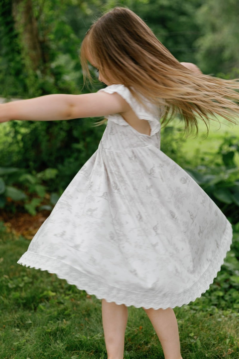House of Holly Flutter Broderie Dress - Wild Toile Grey - 2-3Y