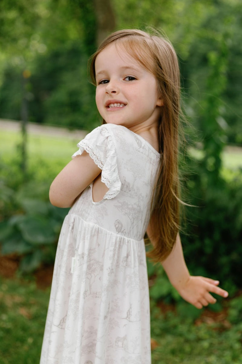 House of Holly Flutter Broderie Dress - Wild Toile Grey - 2-3Y