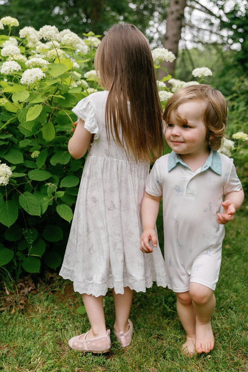 House of Holly Collared Shirt Romper - Wild Toile Blue (3 Sizes)