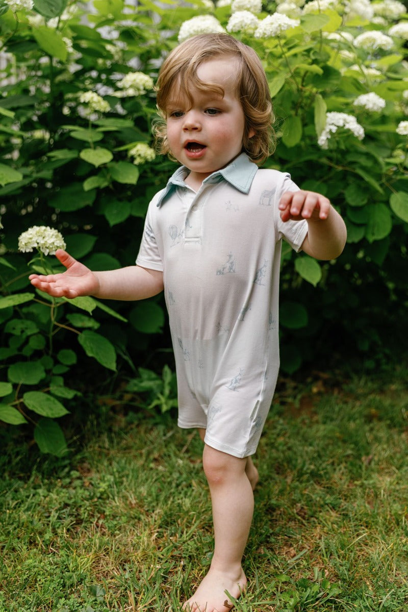 House of Holly Collared Shirt Romper - Wild Toile Blue (3 Sizes)