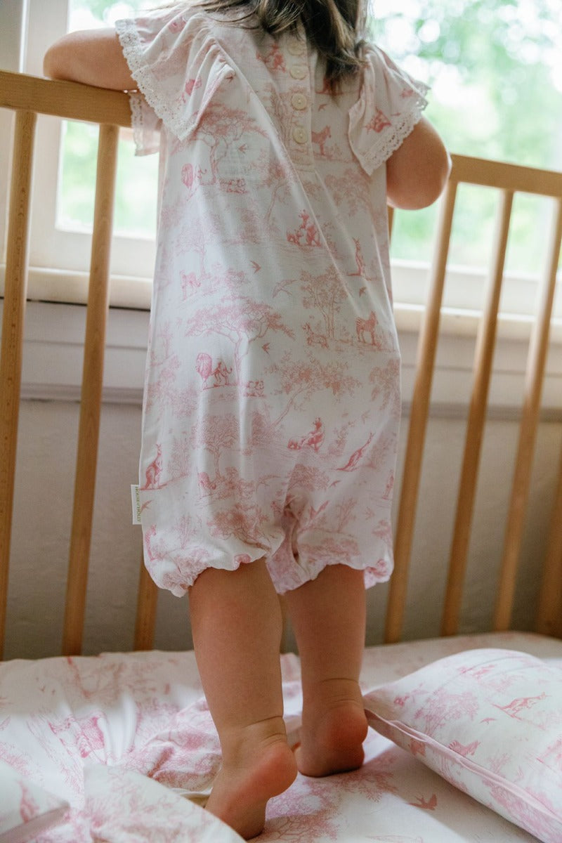 House of Holly Flutter Broderie Romper - Wild Toile Pink (4 Sizes)