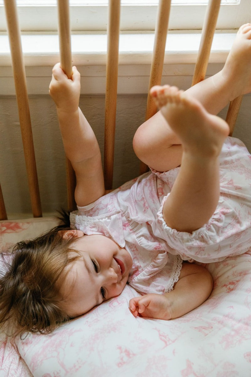 House of Holly Flutter Broderie Romper - Wild Toile Pink (4 Sizes)