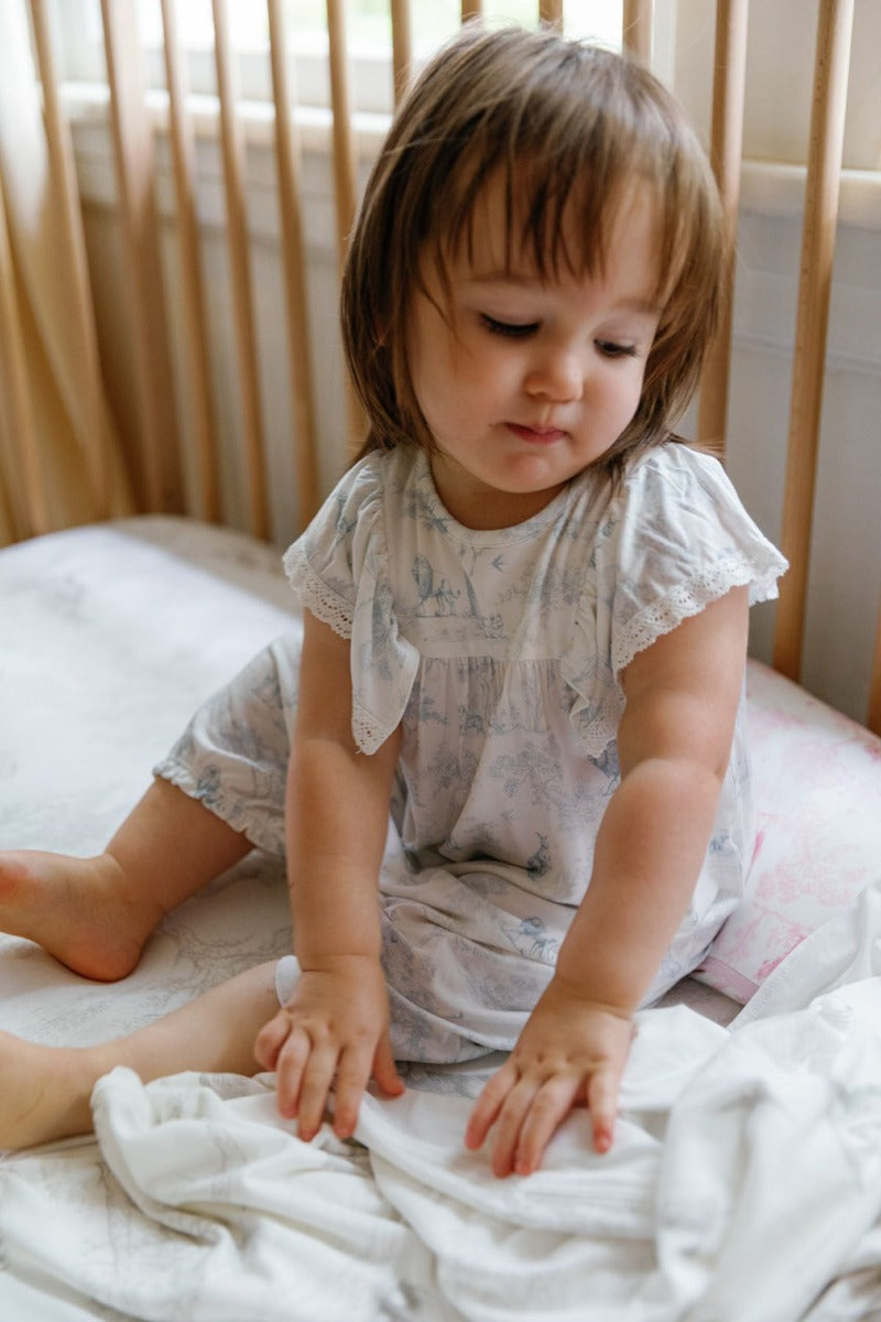 House of Holly Flutter Broderie Romper - Wild Toile Blue (4 Sizes)