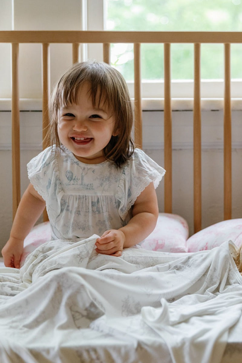 House of Holly Flutter Broderie Romper - Wild Toile Blue (4 Sizes)