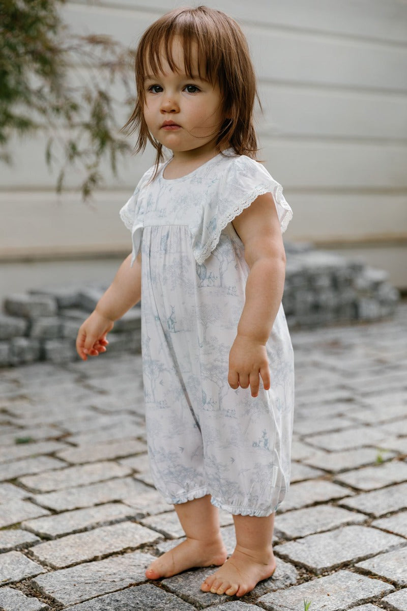 House of Holly Flutter Broderie Romper - Wild Toile Blue (4 Sizes)