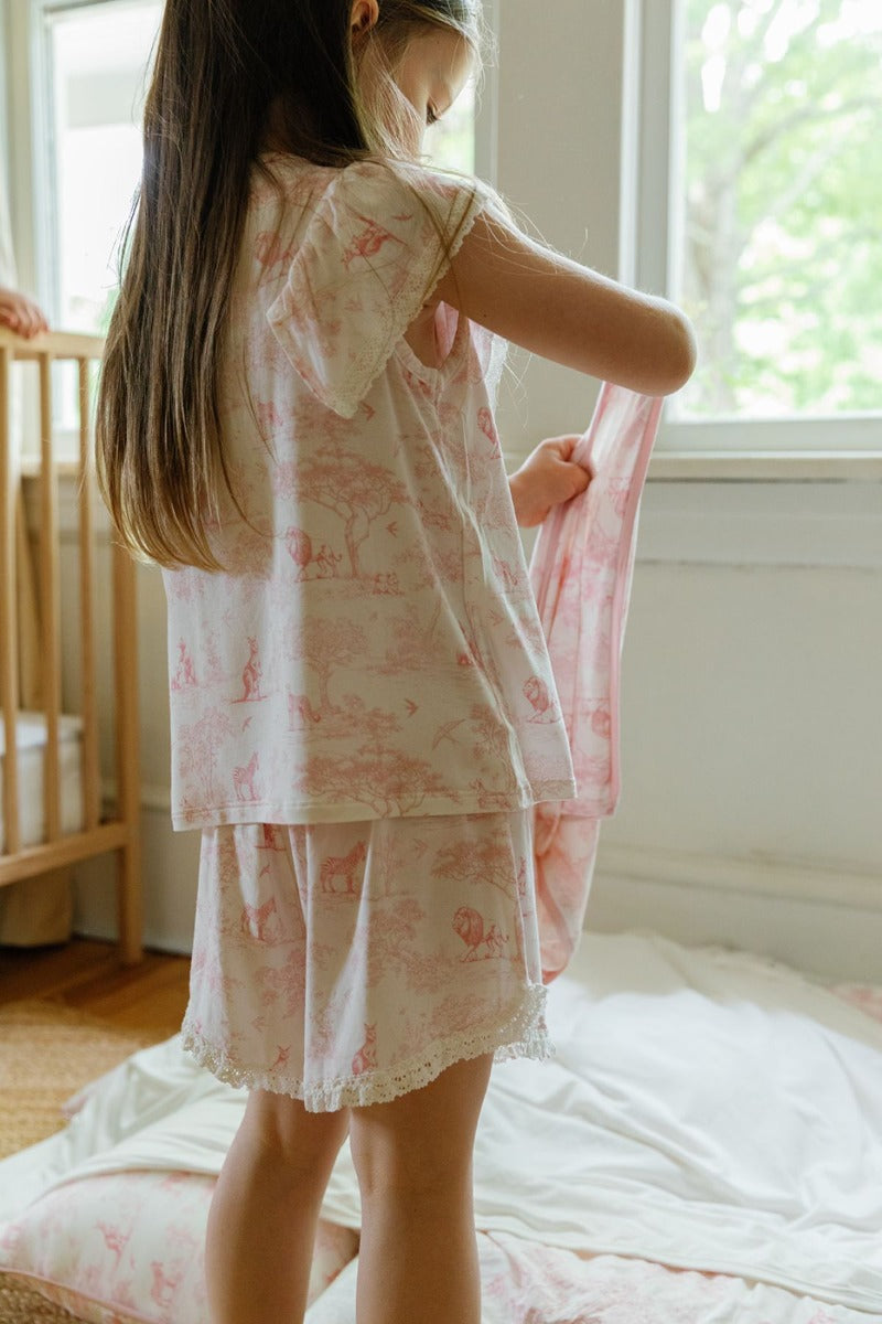 House of Holly Flutter T-Shirt and Shorts Broderie Set - Wild Toile Pink (2 Colors)