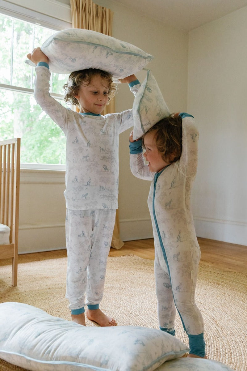 House of Holly Long Sleeve T-Shirt and Pants Pyjamas Set - Wild Toile Grey/Teal (3 Colors)