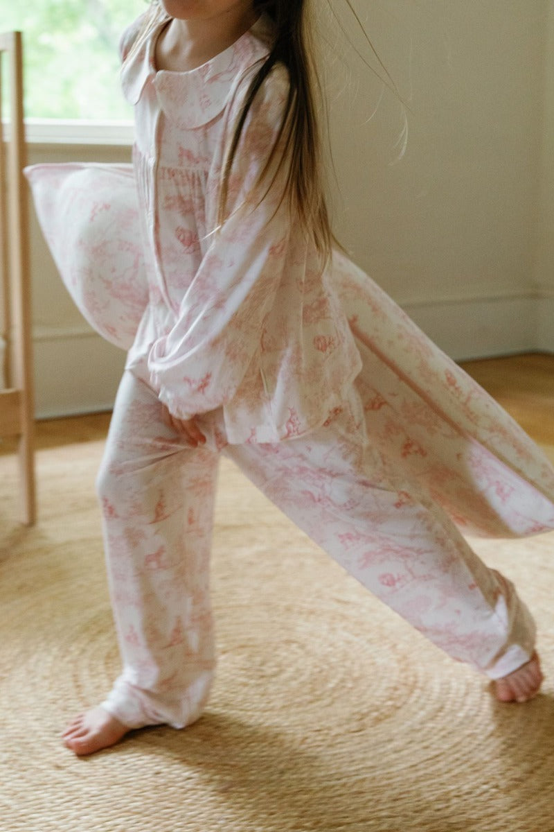 House of Holly Rounded Collar Long Sleeve PJ Set - Wild Toile Pink (3 Sizes)