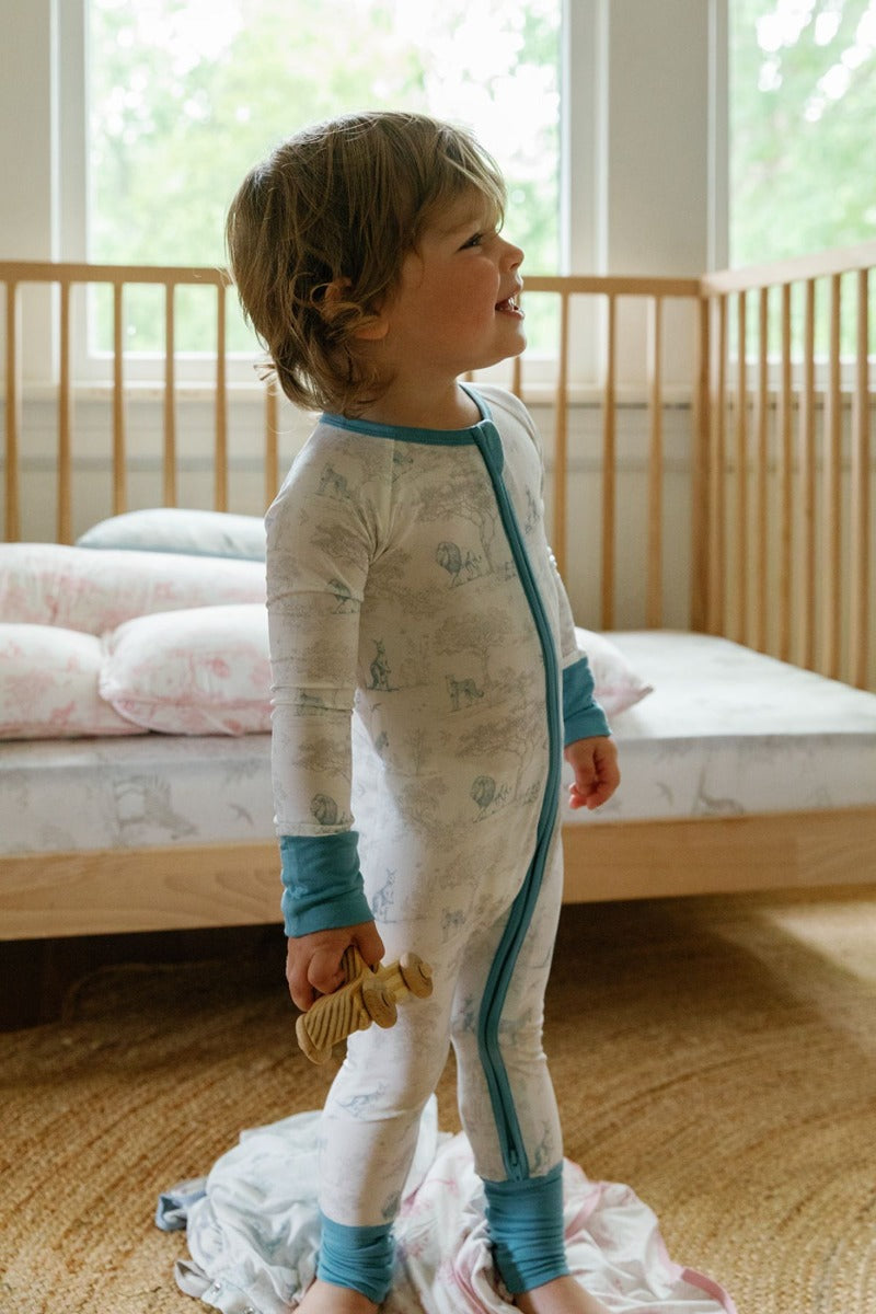 House of Holly Zip Sleepsuit - Wild Toile Grey/Teal (3 Sizes)
