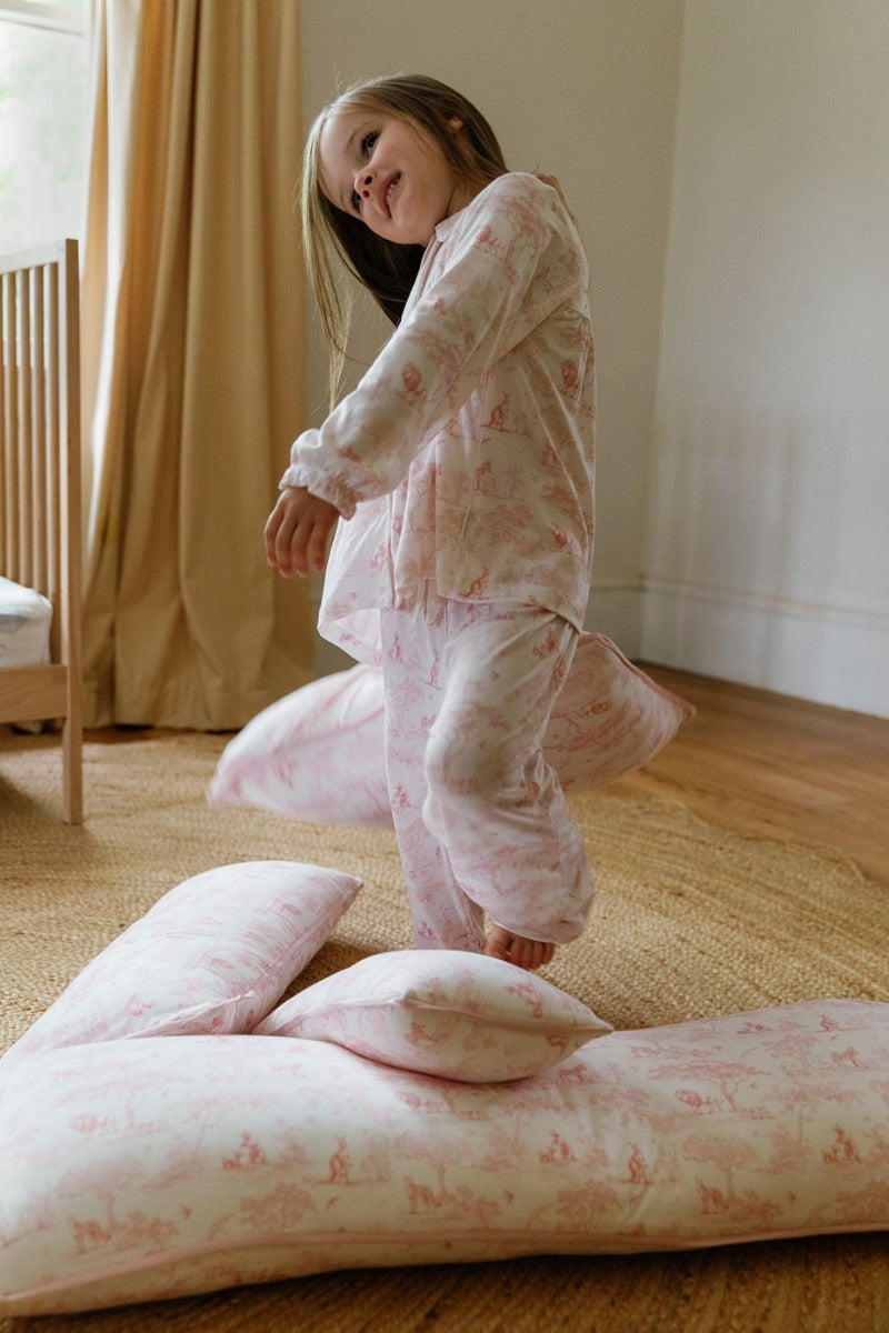 House of Holly Rounded Collar Long Sleeve PJ Set - Wild Toile Pink (3 Sizes)