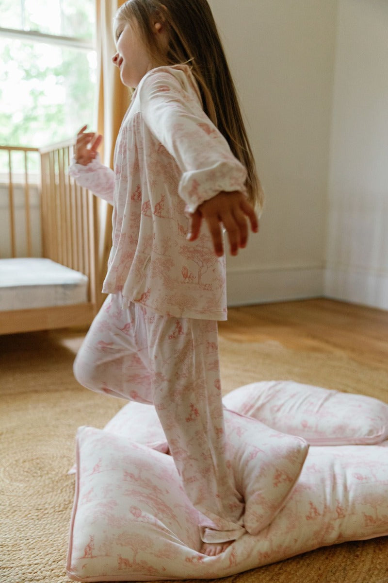 House of Holly Rounded Collar Long Sleeve PJ Set - Wild Toile Pink (3 Sizes)