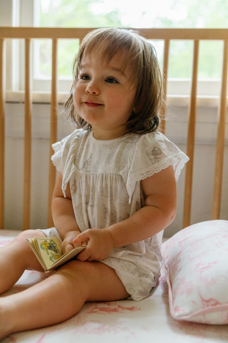 House of Holly Flutter Broderie Romper - Wild Toile Grey (4 Sizes)