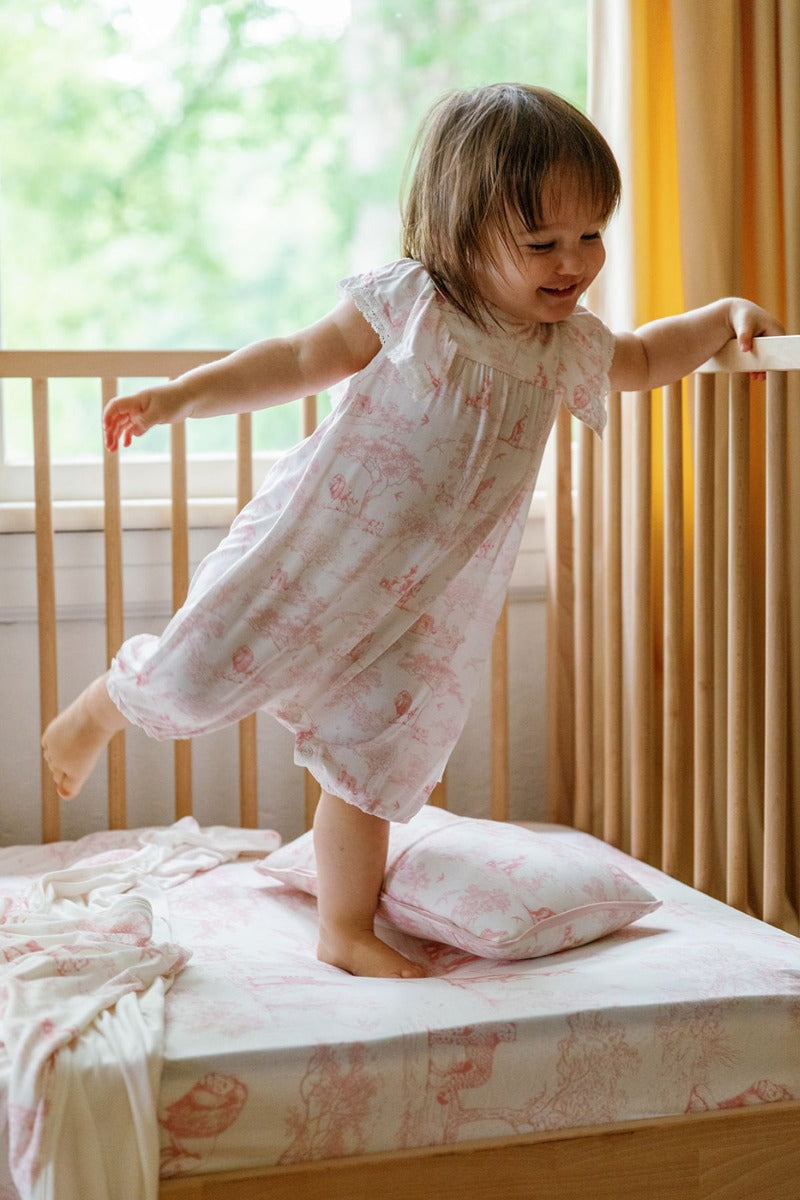 House of Holly Flutter Broderie Romper - Wild Toile Pink (4 Sizes)