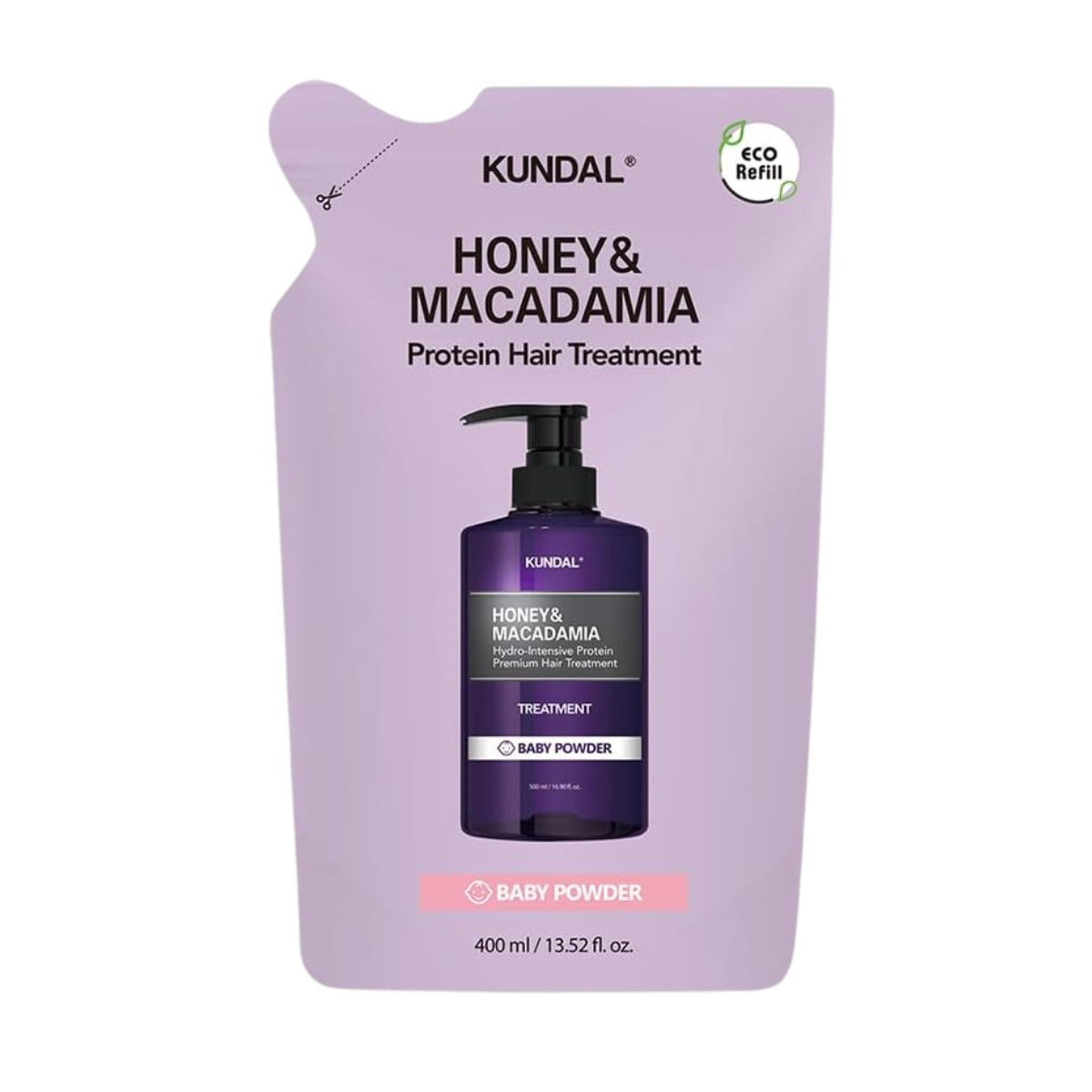 Kundal Honey & Macadamia Protein Hair Treatment, 400ml Refill Bag - Baby Powder (Exp 04/27)