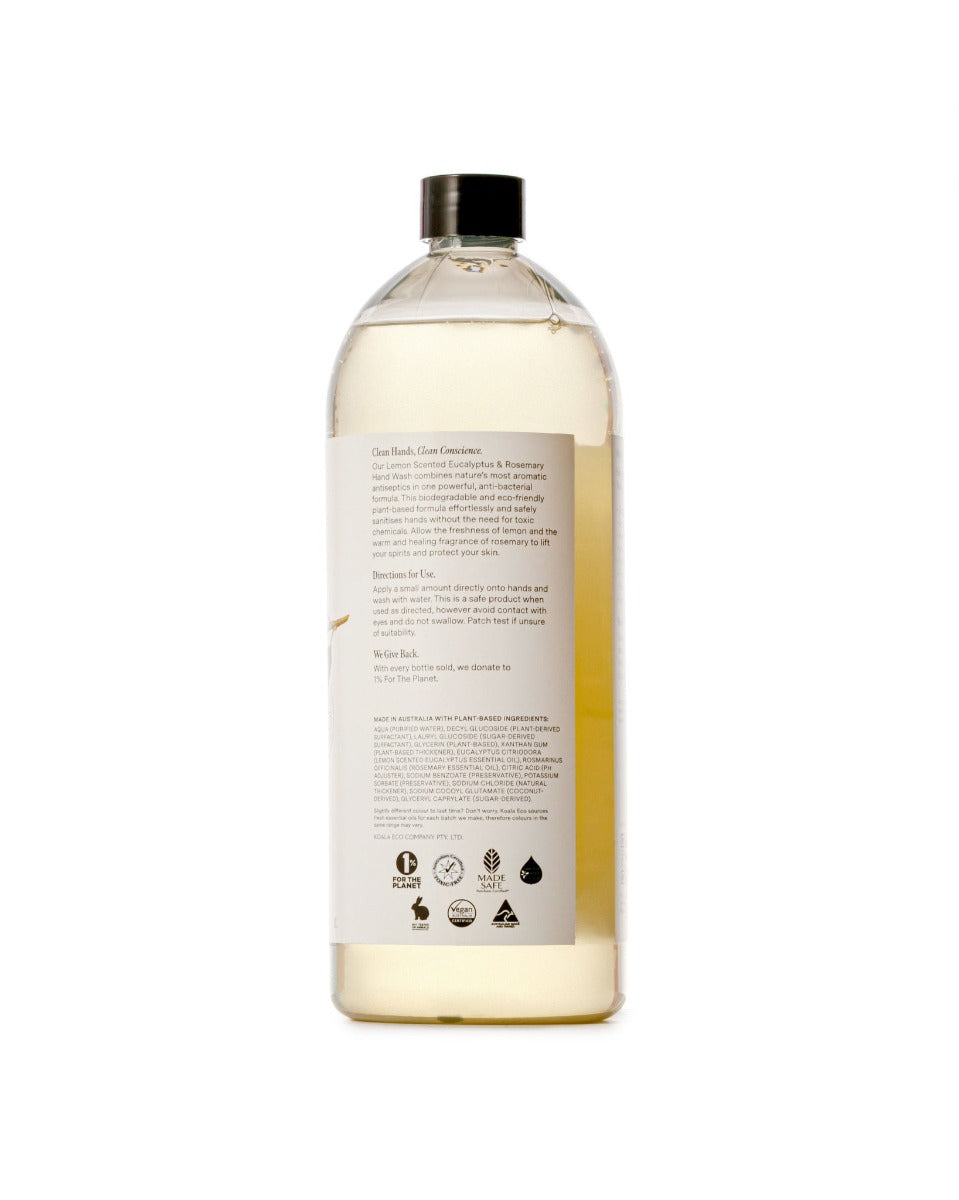 Koala Eco Natural Hand Wash, 1L Refill - Lemon Scented Eucalyptus & Rosemary Essential Oil (Exp 08/27)