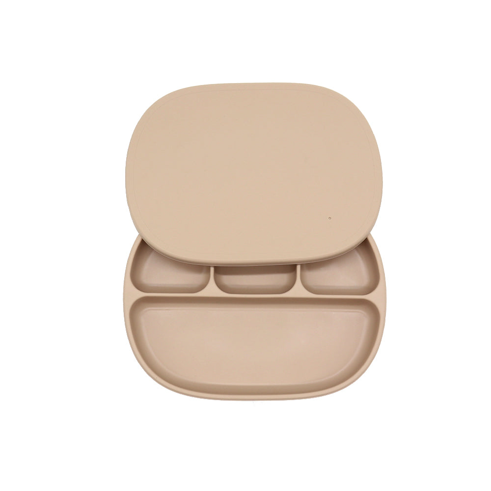 Biomom 4-Divided Silicone Suction Baby Plate with Cover (12 Colors) - Pupsik Singapore
