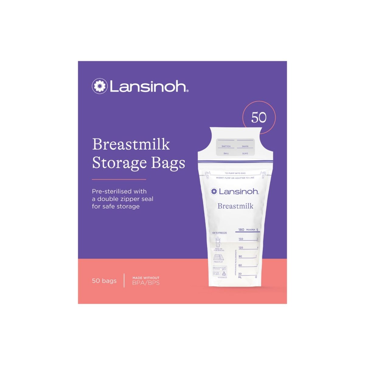 Lansinoh Breastmilk Storage Bags 6oz, 50pc (UK Version)
