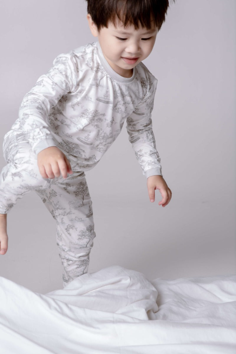 House of Holly Long Sleeve Tshirt & Pants Pyjamas Set - Garden Toile Silver (4 Sizes)