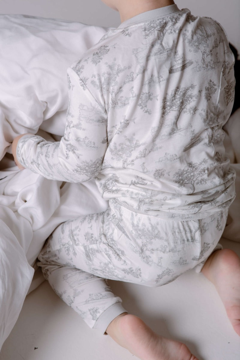 House of Holly Long Sleeve Tshirt & Pants Pyjamas Set - Garden Toile Silver (4 Sizes)