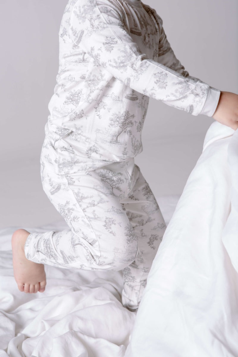House of Holly Long Sleeve Tshirt & Pants Pyjamas Set - Garden Toile Silver (4 Sizes)