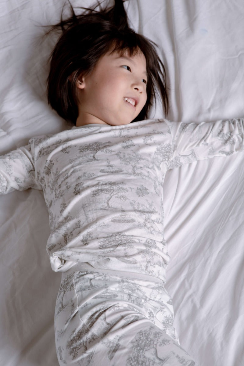 House of Holly Long Sleeve Tshirt & Pants Pyjamas Set - Garden Toile Silver (4 Sizes)