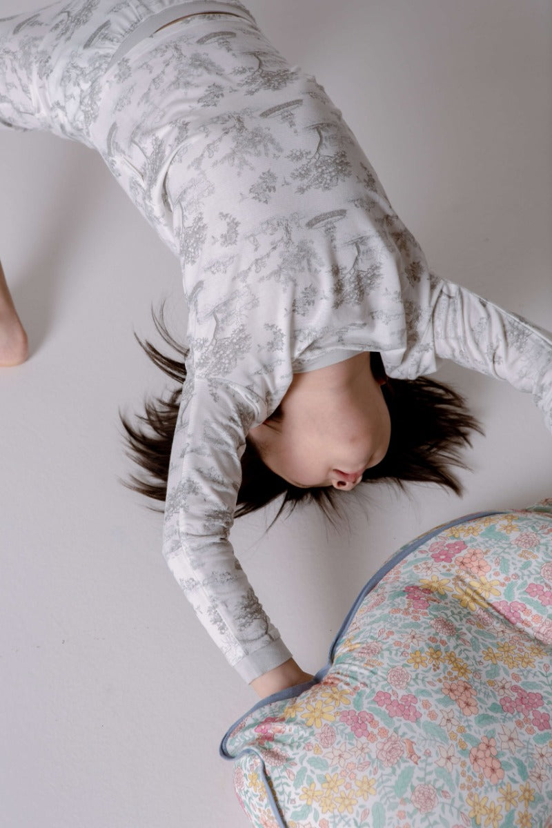 House of Holly Long Sleeve Tshirt & Pants Pyjamas Set - Garden Toile Silver (4 Sizes)