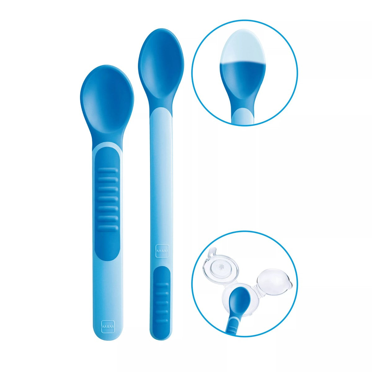 MAM Heat Sensitive Baby Feeding Spoons w/ Cover (2 Colors) - Pupsik Singapore