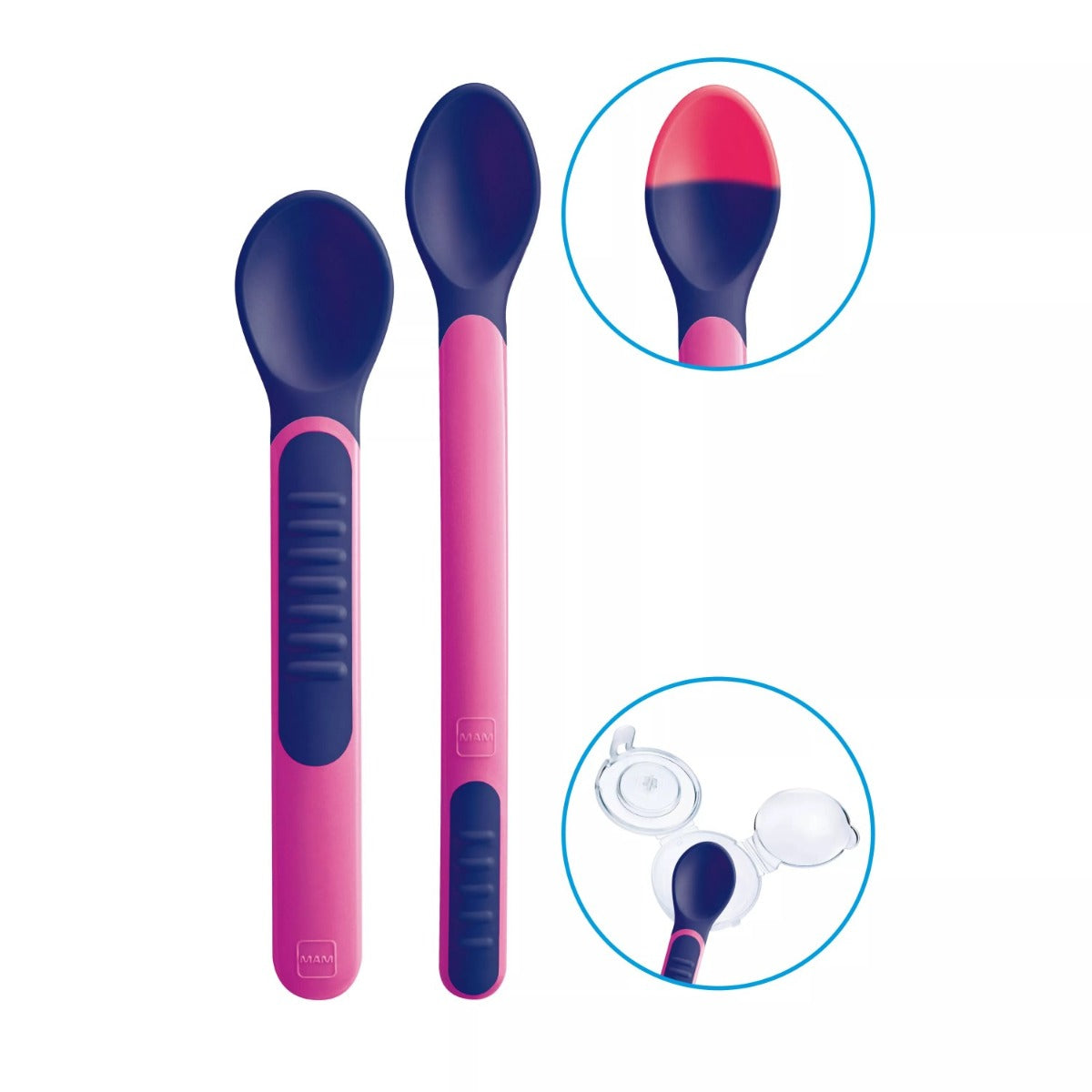 MAM Heat Sensitive Baby Feeding Spoons w/ Cover (2 Colors) - Pupsik Singapore