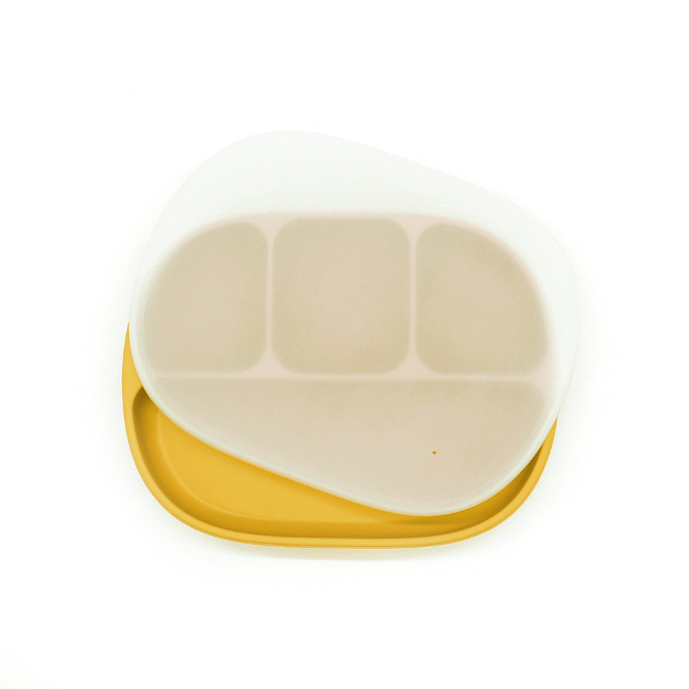 Biomom 4-Divided Silicone Suction Baby Plate with Translucent Cover (12 Colors) - Pupsik Singapore