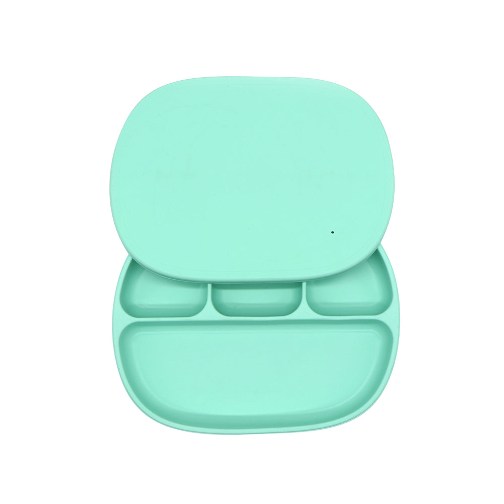 Biomom 4-Divided Silicone Suction Baby Plate with Cover (12 Colors) - Pupsik Singapore