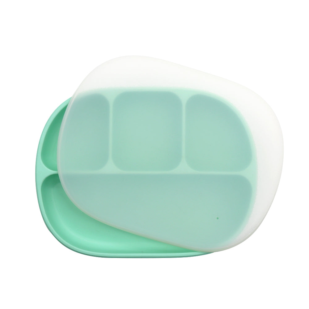 Biomom 4-Divided Silicone Suction Baby Plate with Translucent Cover (12 Colors) - Pupsik Singapore