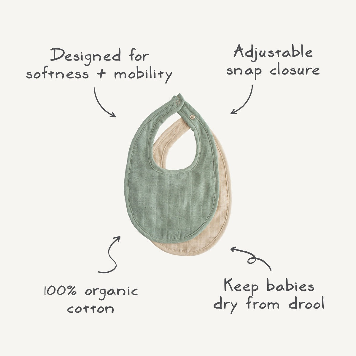 Mushie Muslin Baby Bib, 2pk (6 Designs)