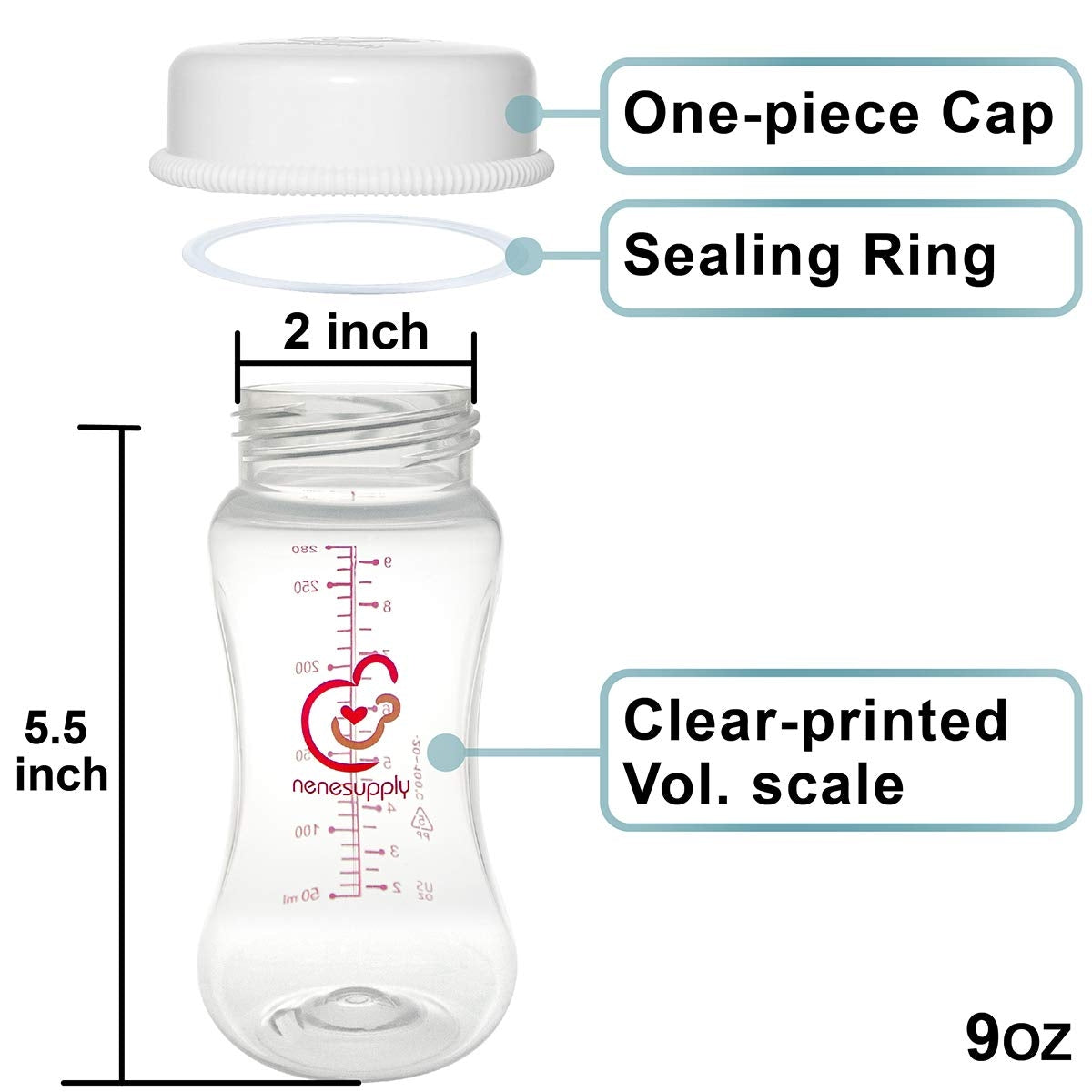 Nenesupply Wide Mouth Breastmilk Storage Bottle (280ml/9oz) (4pk)