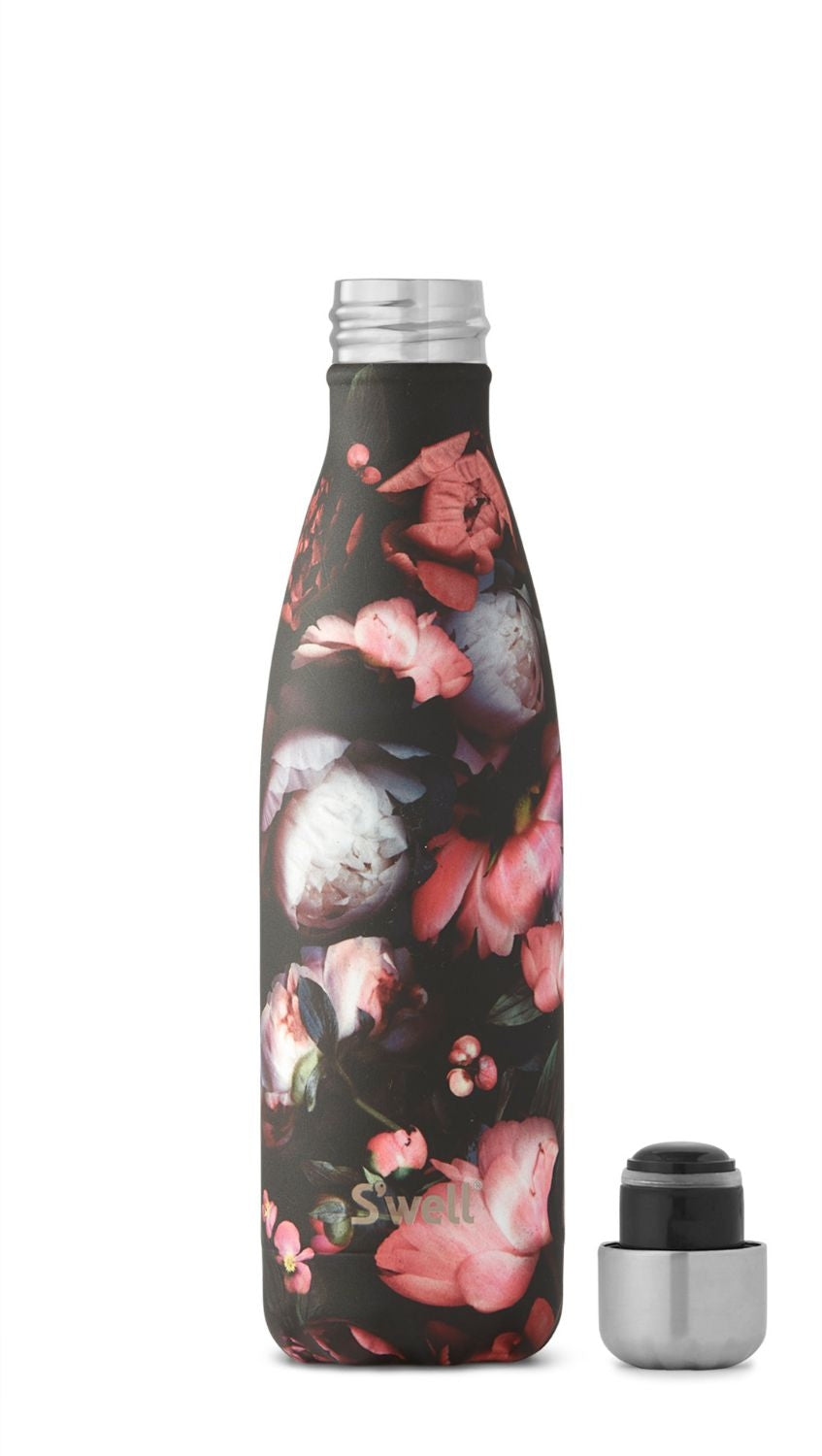 S'well Insulated Reusable Bottle, 17oz - Winter Blooms Collection - Night Peony