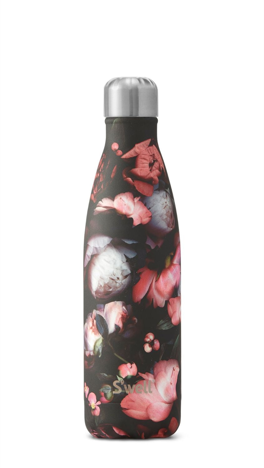 S'well Insulated Reusable Bottle, 17oz - Winter Blooms Collection - Night Peony