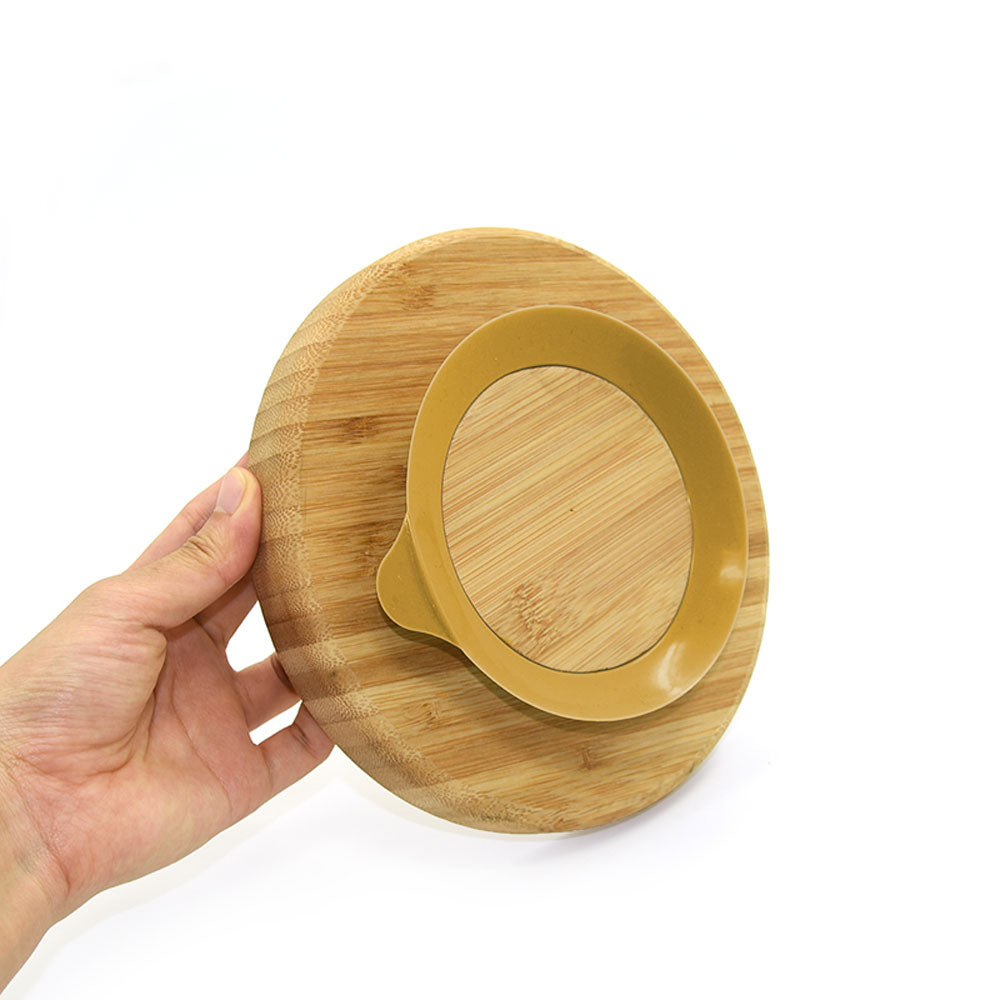 Biomom Bamboo Divided Round Suction Plate - Ochre