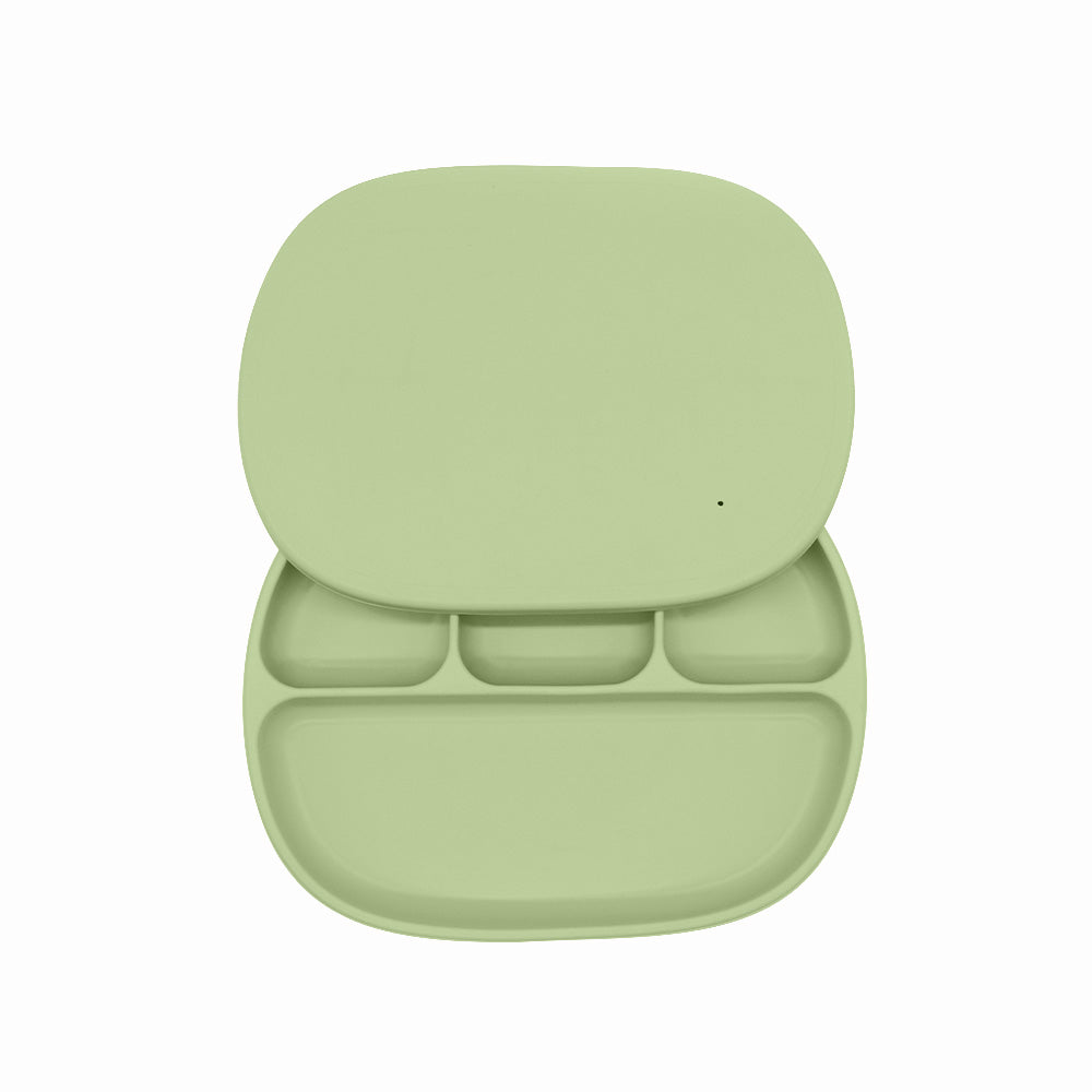 Biomom 4-Divided Silicone Suction Baby Plate with Cover (12 Colors) - Pupsik Singapore