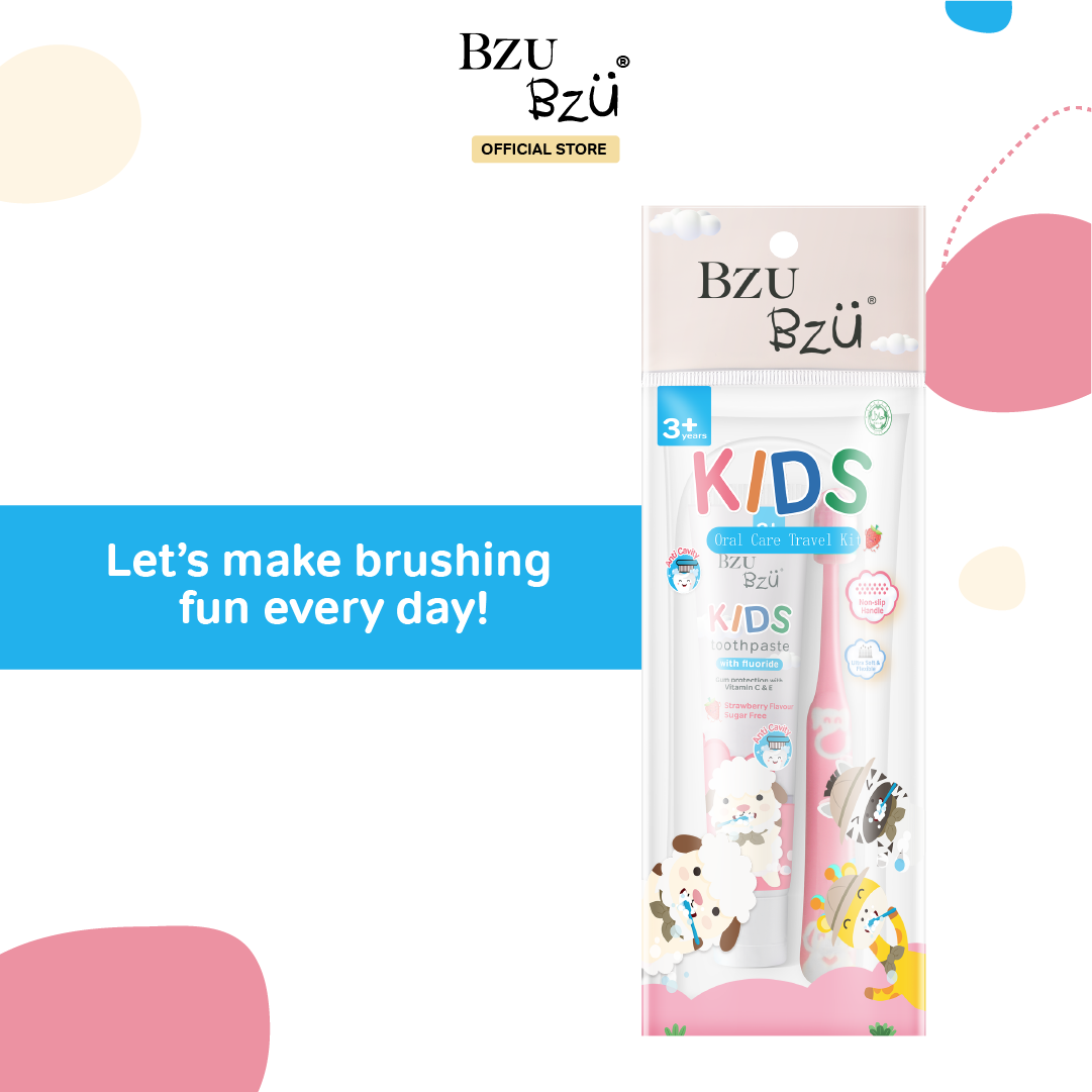 BZU BZU Kids Oral Care Travel Kit - Strawberry Toothpaste + Pink Toothbrush (Exp 01/27)