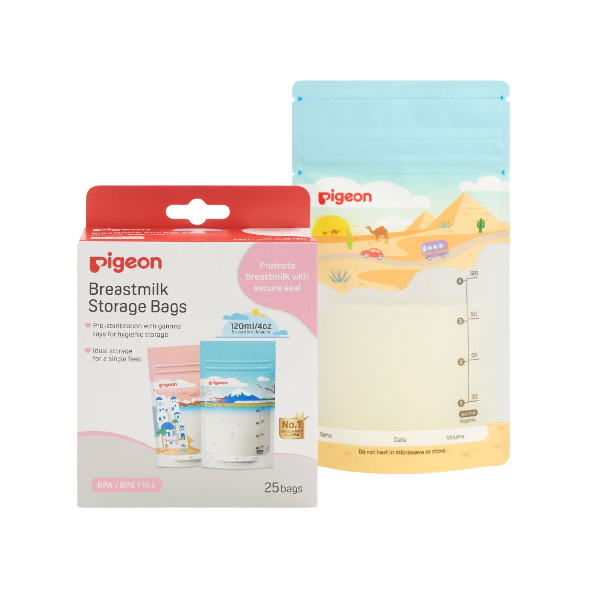 Pigeon Breastmilk Storage Bags, 120ml (25pcs) Holiday (Exp 02/31